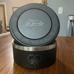 NEW SET of TWO 9 Tails Large Stainless Steel Insulated Dog Bowls Non Slip, Black